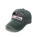 Detail of vintage washed grey-green baseball cap with AMERICA Denim flag embroidery - Army Green