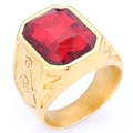 Vergoldeter Edelstahl-Freimaurerring mit einem großen facettierten roten Edelstein - US 7 / Roter Edelstein Stil (Stil 3)