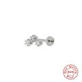 S925 sterling silver triple zircon cluster labret stud with flat back in silver finish - Single Platinum #1