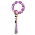 Luminous purple silicone bead keychain bracelet with elegant leather tassel and gold clasp - Purple
