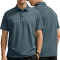 Men's mesh seersucker polo shirt in dusty blue featuring waffle knit texture and lapel - Navy Blue