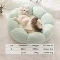 Plush mint green flower pet bed for cats and dogs on a cozy white rug in home setting - Small / Light Green + White