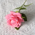 Lifelike pink faux velvet rose flower spray with green leaves for home wedding decor - Elsa Deep Pink