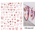 Macro detail of red 3D heart and rose nail art stickers with love text model CB-203 - CB-203 Stylized Heart Letter Style (CB-203) / Red