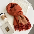 Double-sided caramel and camel faux rabbit fur scarf with tassels for winter warmth - Orange & Camel