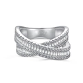 Anello incrociato in argento S925 con zirconi a taglio baguette e tondi brillanti - Taglia US 5 (Taglia HK 11) / Oro Bianco