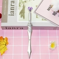 Silver sword-shaped novelty pen featuring a large purple gemstone and ornate relief - Silver Diamond Sword / 0.5mm