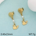 Golden shell earrings with white pearl and small whale charm on light blue background - Shell Whale Pearl Style (KE114656-FA)