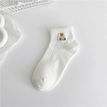 Single white low-cut cotton sock for women featuring a delicate small bear embroidery - White - Bear