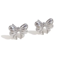 Orecchini a perno con fiocco in argento lucido acciaio inossidabile design minimalista - Orecchini a Bottone a Fiocco Squisiti-Argento