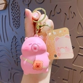 Pink Capybara squeeze toy keychain with bubble feature and golden ring attachment - Pink Capybara Bubble Blowing / 1 Piece / Pink