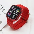 Modern LED sports watch with red plated case and wavy silicone strap for couples - Red-Red