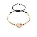 Adjustable copper bracelet with gold beads, heart zircon pendant and red enamel detail - Gold Beads Black Rope Heart