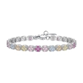 Elegant S925 sterling silver tennis bracelet with colorful rectangular cubic zirconia stones - 925 Silver / Colorful Tennis Style (DY150247)