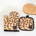 Thickened kitchen oven mitt and pot holder set featuring stylish cheetah skin pattern - Yellow Leopard
