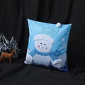 Housse de coussin Noël bleu et blanc avec motif bonhomme de neige lumineux pour canapé - Bonhomme de Neige Bleu avec Lumière (Sans Noyau d'Oreiller)