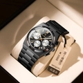 Poedagar men's quartz watch in black steel with gold markers in premium display box - Black Case Black Dial