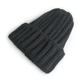 Classic black chunky knit beanie with wide ribbed cuff for men and women - One Size / Black