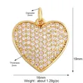 Golden heart pendant with white zircon inlay measuring 16x19mm for DIY jewelry making - L268035-Clear Full White Zirconia Heart