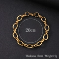 Détail du bracelet chaîne en acier inoxydable doré de 10mm avec fermoir mousqueton 20cm - Bracelet lisse en forme d'oeuf doré de 10 mm