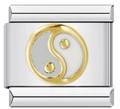 Italian charm bracelet link in gold-plated steel with black and white Tai Chi Yin Yang enamel - Gold Rim Tai Chi-Y401