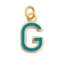 Golden letter G pendant with teal enamel inlay and small ring clasp for necklace - Sky Blue - Letter G