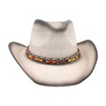 Ethno-Western-Strohhut in Beige mit buntem Perlenband und Vintage-Farbverlauf - Einheitsgröße(56-58cm) / Weiß Schwarz (Große Perlen)
