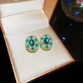 Boucles d'oreilles émeraude vintage avec perles blanches et bord doré en coffret - 37# Tige en argent - Or - Vert - Style clip d'oreille
