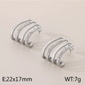 Minimalist silver C-shape stainless steel earrings with sparkling rhinestones 22x17mm - Style G Silver (KE115357-KFC)