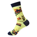 Gelbe Crew-Socken mit dunkelblauen Details und bunten Cartoon-Zügen Mustern - Einheitsgröße / 1166-Gelber Zug / Gelb