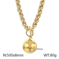 Gold hollow ball pendant necklace with toggle clasp and thick chain, 25mm sphere detail - 25mm Ball Diameter Necklace / Gold Necklace (KN235528-Z)