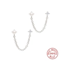S925 sterling silver chain earrings featuring a round pearl and a cubic zirconia stone - Pearl Zircon Style / White Gold