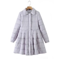 Lavender quilted mid-length parka jacket with large collar and flared pleated hem - XS / Light Gray