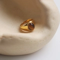 18k gold plated stainless steel signet ring featuring a brown tiger eye stone inlay - 18K Gold Tiger Eye