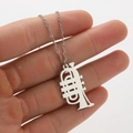 Silver stainless steel trumpet pendant necklace on a classic cross chain for women - Silver Trumpet