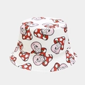 Detail of white bucket hat featuring cute cartoon mushroom prints and fine stitching - M (56-58cm) / White