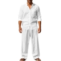 Ensemble décontracté en coton et lin blanc pour homme avec chemise et pantalon léger - S / Blanc