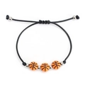 Detail of handmade black wax cord bracelet with orange basketball charms and silver beads - Basketball
