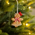 Gingerbread man Christmas tree ornament with a red bow and striped scarf, 7cm resin pendant - Scarf White Button Gingerbread Man