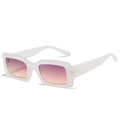 Modern white rectangular sunglasses with purple to orange gradient lenses and gold rivets - Transparent Frame Purple Pink Lens