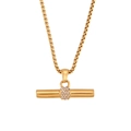 18K vergulde T-Bar ketting met micro-pave kristallen hanger en box-ketting - Witte Zirkoon