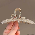 Pince à cheveux dorée 11,5 cm en forme de blé avec strass pour coiffure élégante - 124# Feuille d'Érable Croix