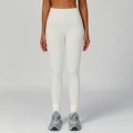 Pantaloni da yoga a coste bianchi a vita alta con controllo della pancia per fitness e corsa - S / Albicocca Lattea
