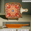 Bohemian ceramic plate with handle and orange mandala pattern, size 22x15.5x2.5cm - Bohemian 9 Inch Plate with Handle / Orange