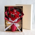 Red soap flower bouquet in craft gift box with warm LED lights and white ribbon - Gift Box without String Lights / Red