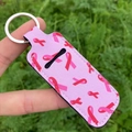 Porte-rouge à lèvres porte-clés en néoprène avec ruban rose et anneau en métal - Ruban Rose