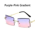 Frameless rectangular sunglasses with purple-to-pink gradient lenses and gold metal frames - Purple to Pink Gradient