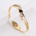 Minimalist gold elastic bangle with three-row design and sparkling inlaid zircon stones - Gold