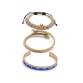 Three-piece gold crown and Roman numeral bangle set with blue enamel details - 3-Blue Roman Numeral Bangle Set A