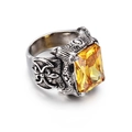 Vintage gothic stainless steel ring featuring a large rectangular yellow gemstone - Steel Yellow